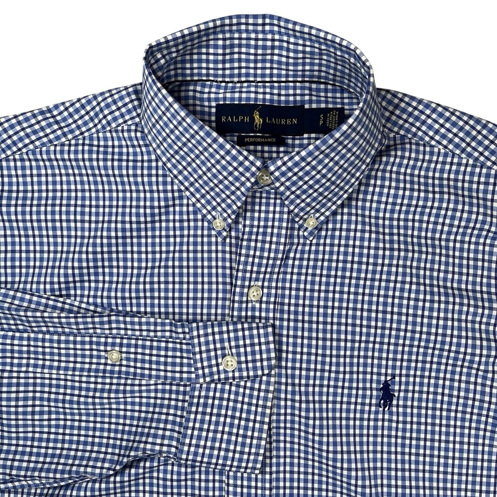 Polo Ralph Lauren Men's Blue Gingham‎ Check Performance Shirt Sz Small Preppy